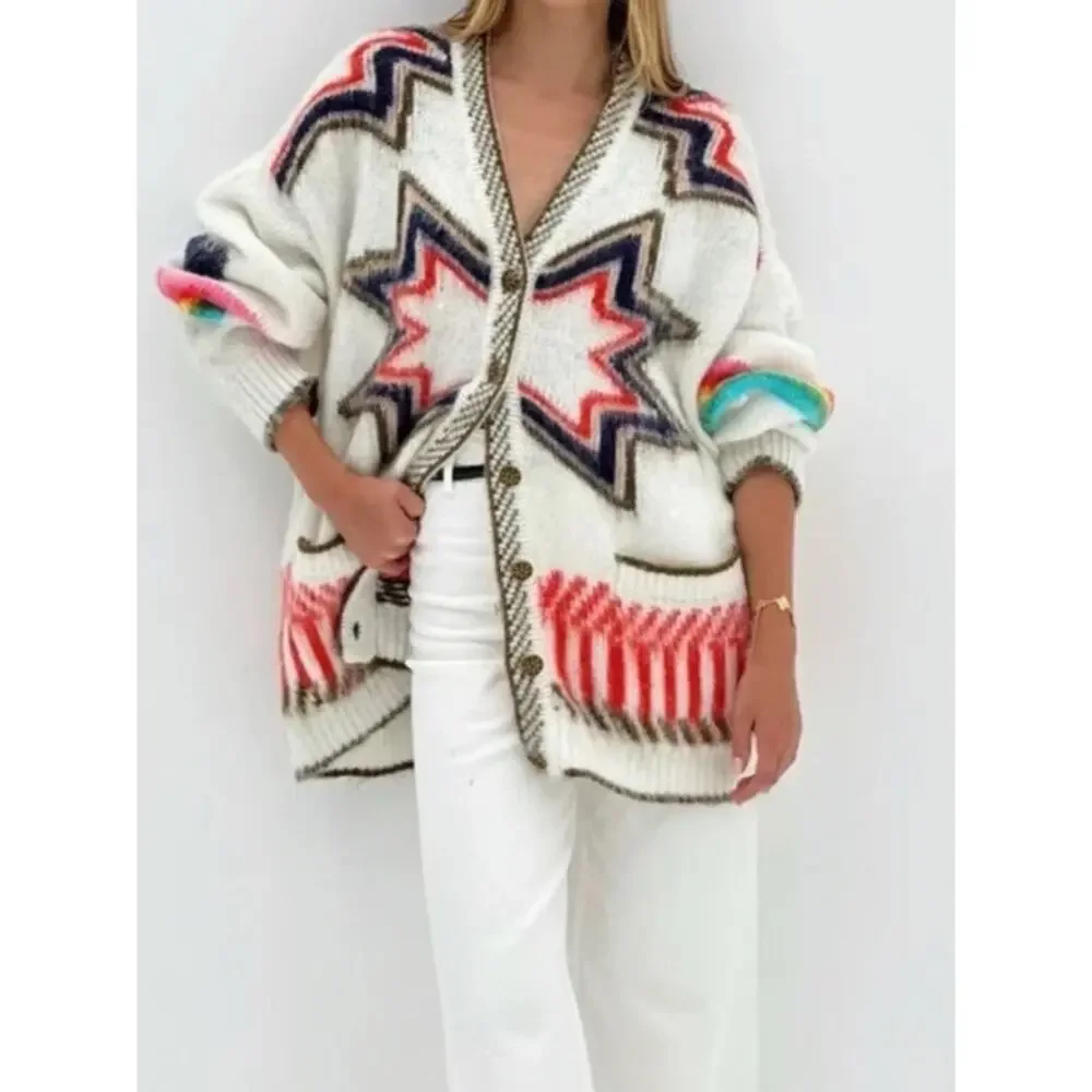 Vita Grace Carousel Oversized Fairisle Cardigan Mohair Wool Blend One Size